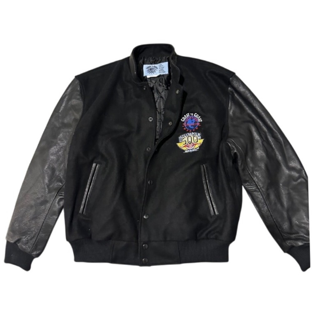 Vintage Varsity Jacket L Coast to Coast Indianapolis 500 Leather Wool Car Dealer